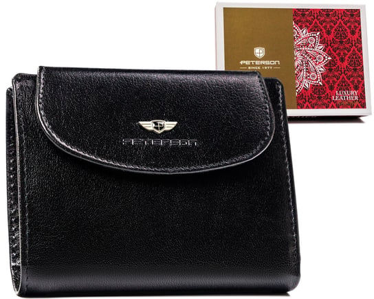 Mały portfel damski portmonetka ze skóry naturalnej ochrona RFID Peterson, czarny Peterson