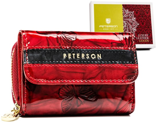 Mały portfel damski portmonetka ze skóry naturalnej Peterson, czerwony Peterson