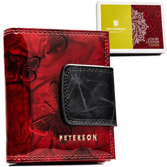 Mały portfel damski w motyle z lakierowanej skóry naturalnej Peterson, czerwony Peterson