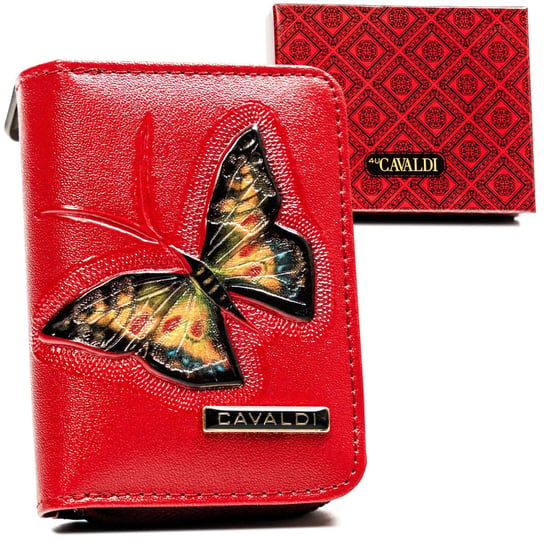 Mały portfel damski z motylem ochrona RFID Cavaldi, czerwony Cavaldi
