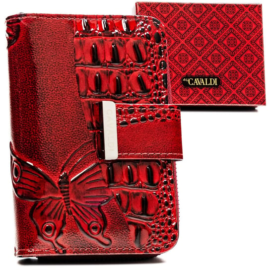 Mały portfel portmonetka na karty z lakierowanej skóry Cavaldi, czerwony Cavaldi