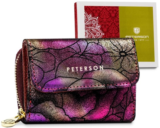 Mały portfel skórzany damski portmonetka w kwiaty PETERSON Peterson