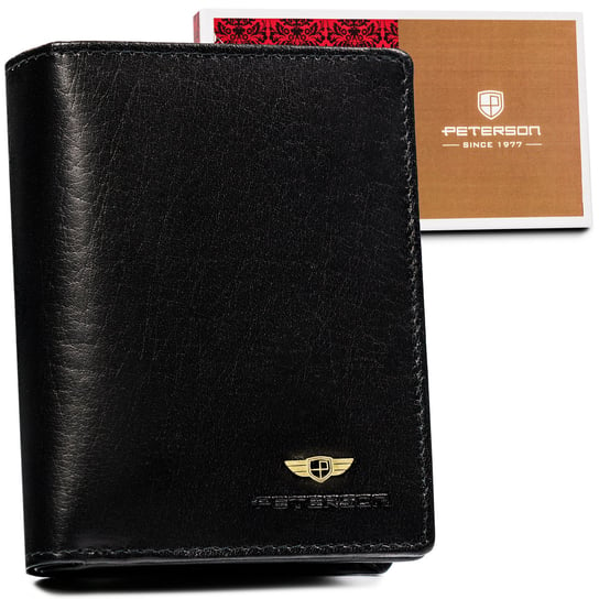 Mały skórzany portfel damski na karty i dokumenty z ochroną RFID Peterson, czarny Peterson