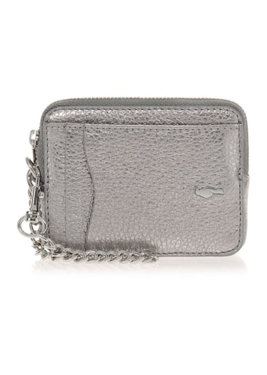 Mały srebrny skórzany portfel z  łańcuszkiem PORES-0873-92 OCHNIK
