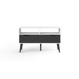 Mały stolik RTV w stylu retro Oslo, biało-czarny, 98x57x39 cm Tvilum