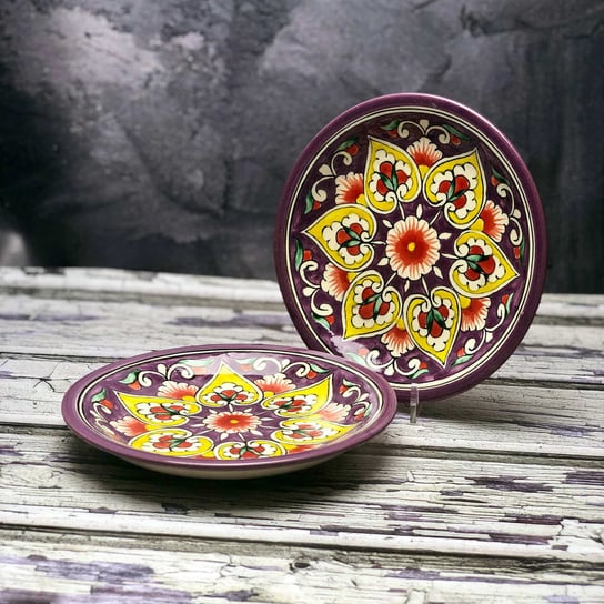 Mały talerz ceramiczny ręcznie zdobiony „Czerwień w purpurze” o średnicy 15cm Inny producent