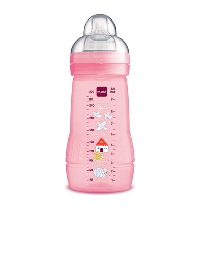 MAM, Baby Bottle, Butelka PC, Różowy, 270 ml /Smoczek na butelkę 2, 2m+, średni przepływ, zestaw MAM