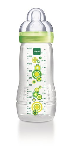 MAM, Baby Bottle Circles, Butelka PC + smoczek, szybki przepływ, 4m+, Zielona, 330 ml MAM