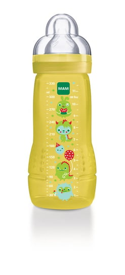 MAM, Baby Bottle Monster, Butelka PC ze smoczkiem, szybki przepływ, Żółta, 330 ml MAM