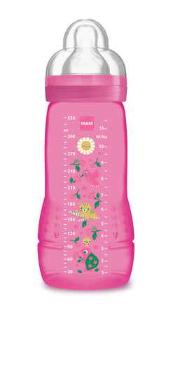 MAM, Baby Bottle Pattern, Butelka PC, 330 ml/Smoczek na butelkę, 4m+, szybki przepływ, Różowy MAM