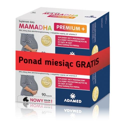MamaDHA, Suplement diety dla mam i kobiet w ciążu Premium+, 2x90 kaps Adamed