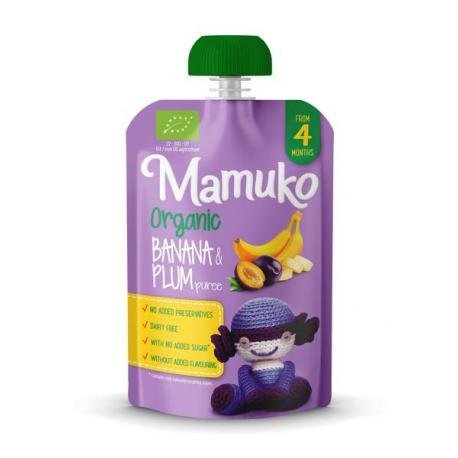 Mamuko, Puree owocowe, Banan i śliwka, 100 g Mamuko