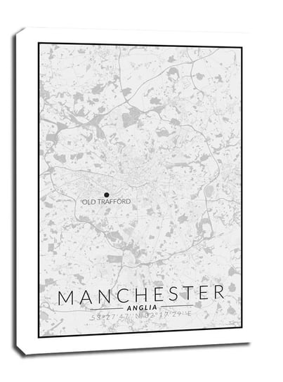 Manchester, OldTrafford mapa czarno biała - obraz na płótnie 60x80 cm Galeria Plakatu