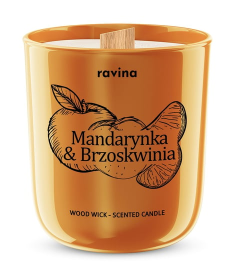 Mandarynka & Brzoskwinia Owocowa sojowa perfumowana świeca zapachowa w szkle, drewniany knot zapach ORIENTALNY ravina