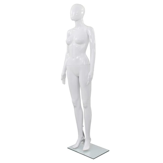 Manekin damski ze szklaną podstawą, biały, błyszczący, 175 cm vidaXL