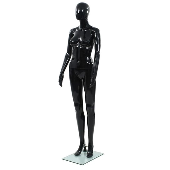 Manekin damski ze szklaną podstawą, czarny, błyszczący, 175 cm vidaXL