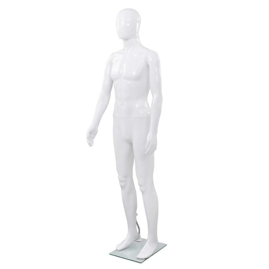 Manekin męski ze szklaną podstawą, biały, błyszczący, 185 cm vidaXL