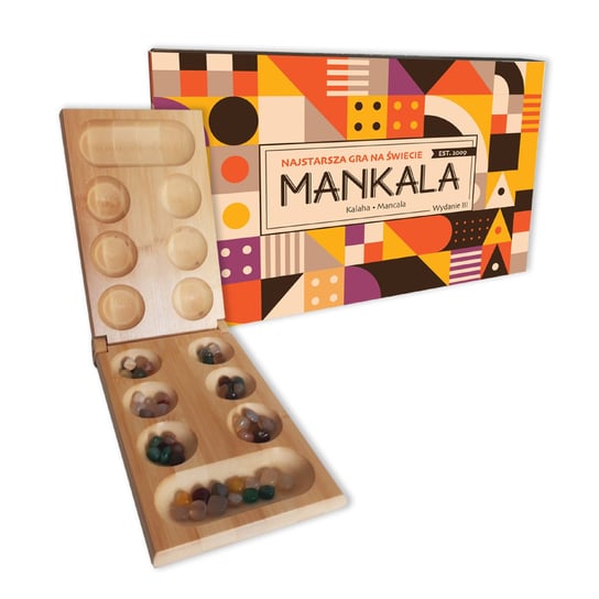 Mankala, Kalaha - Drewniana Gra Składana Z Kolorowymi Kamieniami Półszlachetnymi Mancala Games