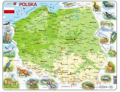 Mapa Polska fizyczna zwierzęta Maxi, gra edukacyjna, Larsen Larsen