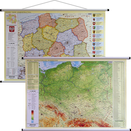 Mapa ścienna dwustronna administracyjno-fizyczna. Polska 1:1 000 000, 100 cm x 70 cm Opracowanie zbiorowe