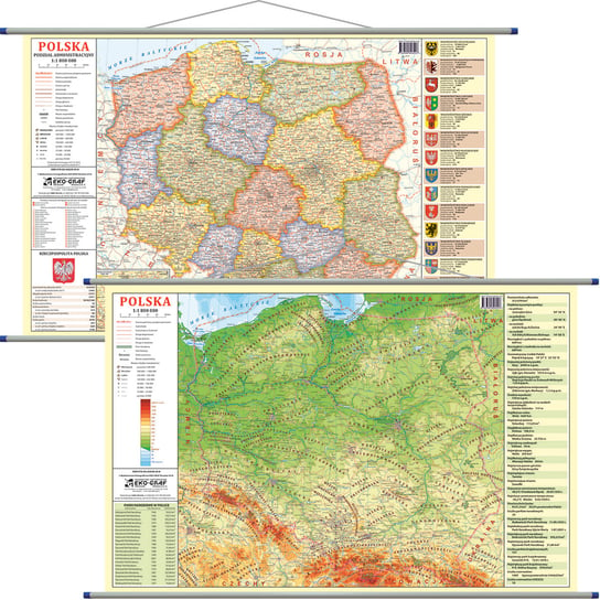 Mapa ścienna dwustronna fizyczno-administracyjna. Polska, 1:1 800 000 Opracowanie zbiorowe