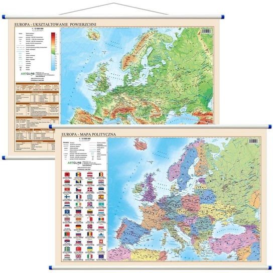 Mapa ścienna Europa polityczno-fizyczna dwustronna 1:12 000 000 Opracowanie zbiorowe