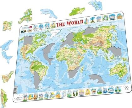 Mapa Świat fizyczna Maxi, gra edukacyjna, Larsen Larsen