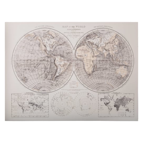 Mapa Świata, Dekoracja Ścienna, 58 X 78 X 2,5 Cm Atmosphera