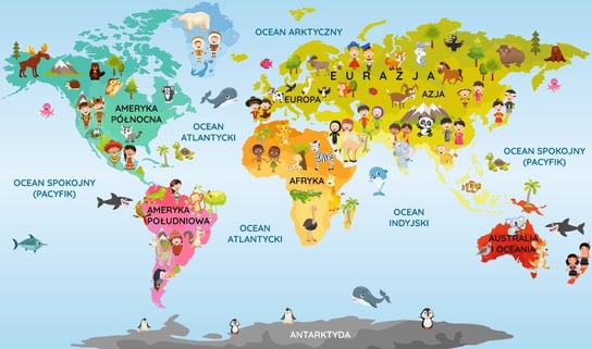 Mapa świata dla dzieci 130x77cm AKATJA