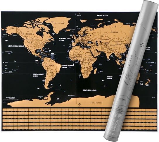 Mapa Świata Zdrapka Prezent dla Podróżnika Złota Plakat + Tuba Flagi Duża MALATEC Malatec