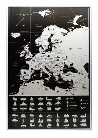 Mapa Zdrapka Europy Srebrna W Aluminiowej Ramie ZdrapMape
