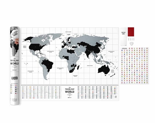 Mapa - zdrapka, flagi świata, biało-czarna 1idea