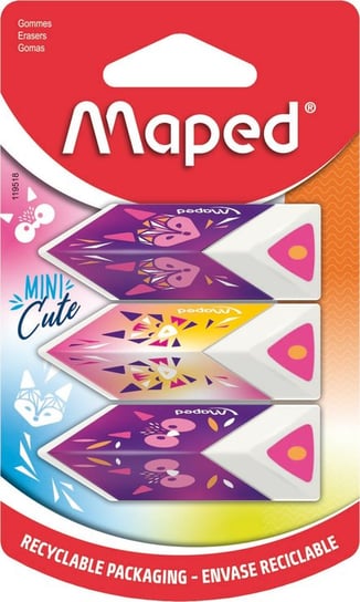 Maped, Gumka, Mini Cute Pyramid, 3 szt, mix kolorów, blister (18) Maped