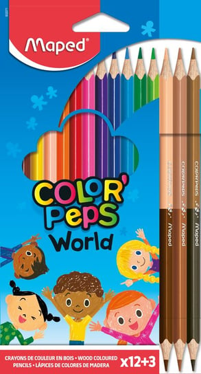 Maped, Kredki, Colorpeps World Trójkątne, 12 sztuk + 3 sztuki Duo Maped
