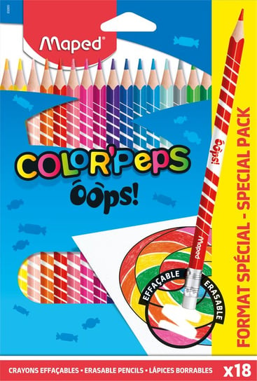 Maped, Kredki Maped Colorpeps Oops Ścieralne Z Gumką Trójkątne 18 Kolorów Maped