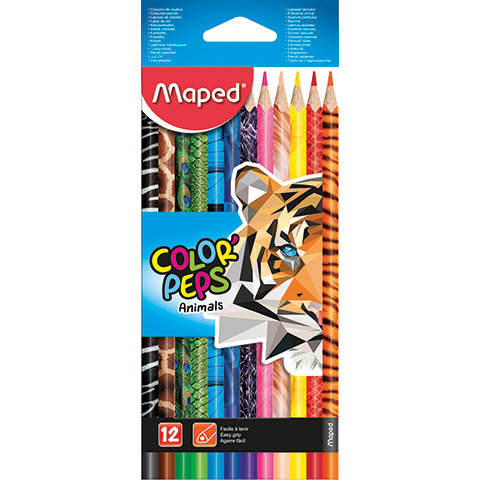 Maped, Kredki ołówkowe trójkątne, 12 kolorów, Color Peps Animals Maped