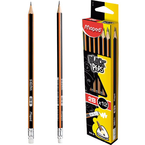 Maped, ołówek drewniany black'peps 2B z gumką Maped
