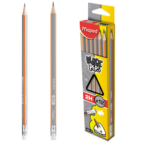 Maped, ołówek drewniany black'peps 2H z gumką Maped
