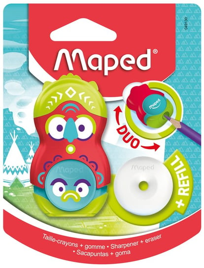 Maped, Temperówka jednootworowa z gumką Loopy Totem 049190, Czerwony Maped