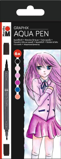 Marabu AQUA PEN GRAPHIX  zestaw dwustronnych markerów akwarelowych MANGA - 6 szt nr 101 MARABU