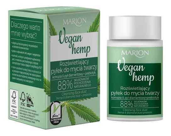 Marion Vegan Hemp Rozświetlający Pyłek do mycia twarzy Konopia & Pył diamentowy + Prebiotyk 30g Marion