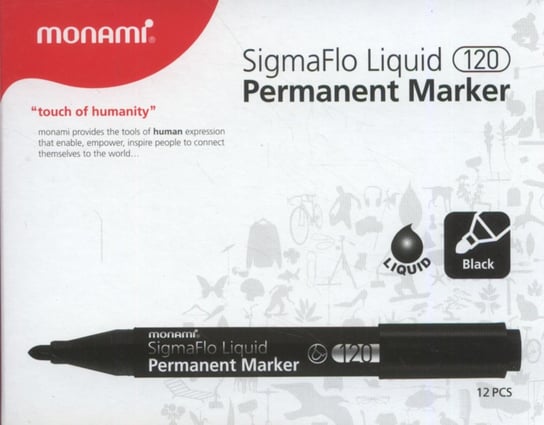 Marker permanentny, SigmaFlo 120, czarny, 12 sztuk Monami