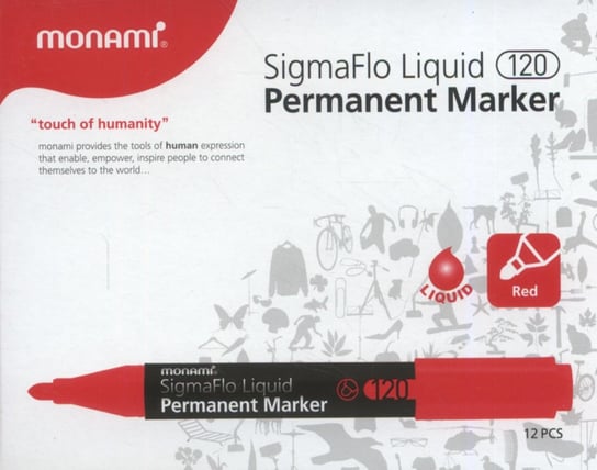 Marker permanentny, SigmaFlo 120, czerwony, 12 sztuk Monami