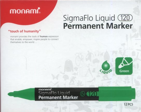Marker permanentny, SigmaFlo 120, zielony, 12 sztuk Monami
