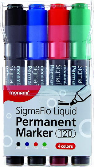 Marker pernamentny SigmaFlo PERM B 120 - zestaw 4 kolorów (czarny, niebieski, czerwony, zielony) Astra