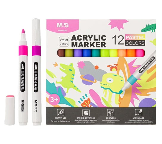 Markery akrylowe 1-2mm 12k Pastelowe M&G MG