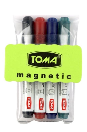 Markery do tablic 4 kol. + gąbka magnetyczna TOMA Toma