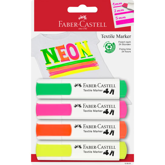Markery do tkanin, 4 kolory neonowe, Faber-Castell Faber-Castell