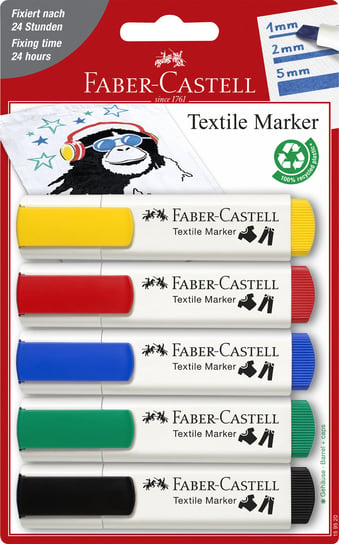 Markery do tkanin, zestaw podstawowy, 5 sztuk, Faber-Castell Faber-Castell