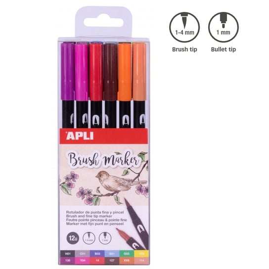 Markery dwustronne Brush Marker Apli - 12 kolorów APLI Kids